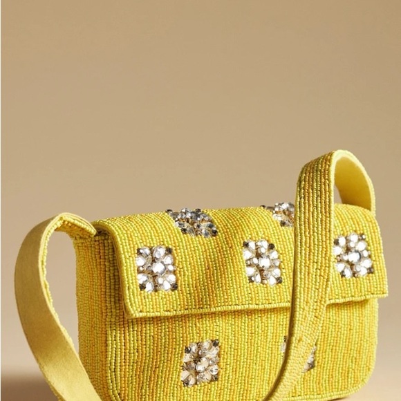 Anthropologie Geometric edition Fiona Bag New Yellow Beaded Women's Bag - Picture 2 of 8